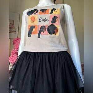 Barbie Doll Tank Crop Top Fitted Graphic Print with Hairstyles Tan Color Size S